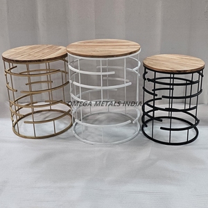 Mesas de centro redondas rústicas de madera con bases de marco de metal Opción dorado de color blanco y negro para salones y espacios comerciales - Product Image 1