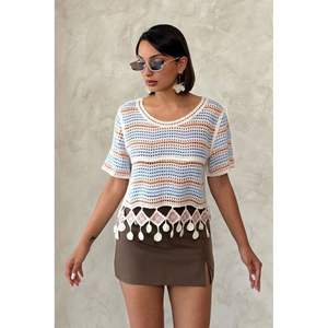 Blusa de malla naranja para mujer Topshow con seis pompones al por mayor - Product Image 5