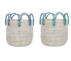Hot Trending Color 2026 Lot de 2 joncs de mer tissés avec panier à cordes en plastique, panier à linge, stockage de jouets Vietnam Wholesale - Product Image 1
