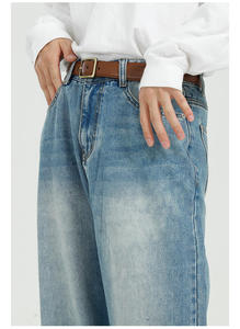 Otoño Invierno hombres High Street Denim Jeans recto suelto Micro pierna ancha cintura media pantalones holgados patrón sólido para hombres mujeres - Product Image 4