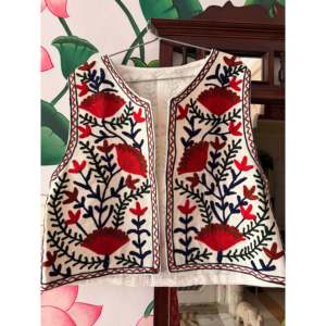 Red Winter <b>Gilet</b> with Embroidery Feathers Decoration <b>Plus</b> <b>Size</b> Long Outer Wear Faux <b>Fur</b> with Rabbit <b>Fur</b> Fill Knitted Fabric - Product Image 1