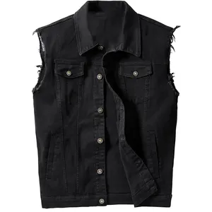 Premium Nieuwe Hoge Kwaliteit Oem Design Mannen Slank Denim Vest Jas Mouwloos Jean Vest Casual Denim Vest