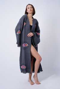 Floor-Length Long Sleeve Boho Beachwear Kimono Solid Evil Eye Inspired Handmade Ethnic <b>Festival</b> Robe Embroidered Patterns Sexy - Product Image 5