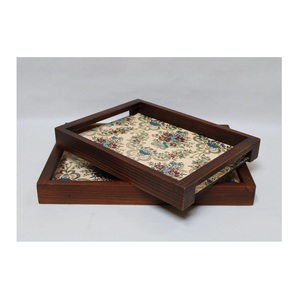 Juego de 2 bandejas de servicio de madera con impresión personalizada, bandeja de MDF natural a precios razonables, bandeja de madera reutilizable ecológica, último diseño - Product Image 1