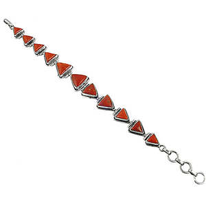 Pulsera de Cuentas de Coral Rojo Plateado para Mujer, Chapado en Oro, Diseño Triangular Moderno, Estilo Religioso, Diamante Principal de Cobre, Regalo Religioso - Product Image 1