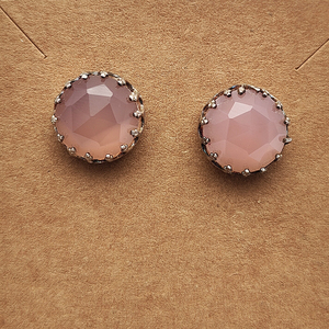 Cuarzo Rosa natural 12mm redondo 925 plata esterlina diseñador Stud pendientes 5,37 GMS hecho a mano joyería fina piedras preciosas mujeres pendientes - Product Image 1