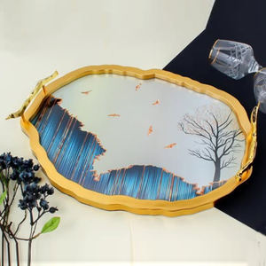 Luxury Wedding Events <b>Christmas</b> Party <b>Table</b> Top <b>Decoration</b> Serving Tray Antique Gold Aluminum Tray 2 Handles Modern - Product Image 3