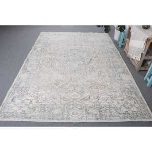 พรมตุรกีโบราณ ขนาด 6.4x8.8 ฟุต สีขาว พรมขนสัตว์ขนาดใหญ่สไตล์ตะวันตกเฉียงใต้ - Product Image 1