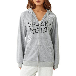 Sweat-shirts à capuche surdimensionnés en molleton 100 % coton pour femmes, style hiver, grandes tailles, doublés, avec logo personnalisé et strass, vente en gros - Product Image 1