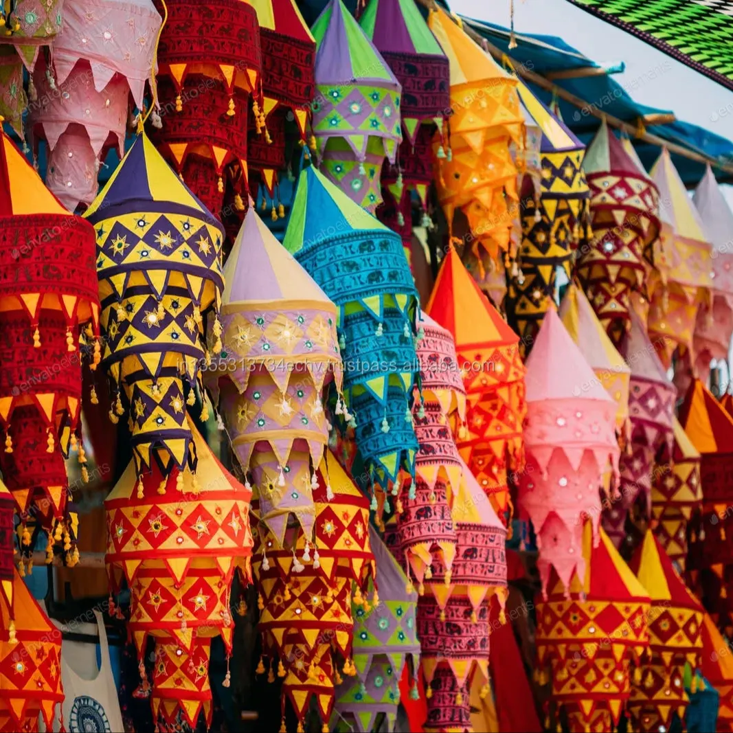 Mix lote lâmpada de algodão indiano, lâmpada decorativa, lanterna dobrável, vintage, bordados, lâmpada colorida
