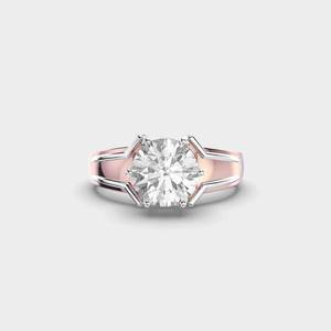 Anillo de Compromiso y Boda Ejecutivo de Oro Sólido de 14K en Dos Tonos con Diamante Cultivado en Laboratorio de 7.3mm, Joyería Fina Romántica para Aniversario - Product Image 4