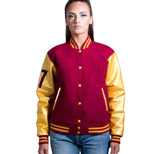 Vente en gros de veste universitaire recadrée de style vintage pour femmes avec logo personnalisé Nouvelle veste en cuir brodée à la mode en coton pour l'extérieur - Product Image 1