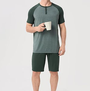 Tenues d'été décontractées pour hommes Nouveaux ensembles de 2 pièces en gros avec short respirant à manches courtes et cordon de serrage et t-shirt à épaules tombantes - Product Image 2