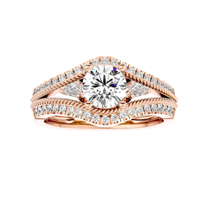 Anillo de compromiso de diamante cultivado en laboratorio de corte redondo CTW 2,0, 14K, Oro Sólido, vástago dividido, diseño Art Deco, joyería de boda, perla, piedra principal - Product Image 5