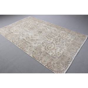 พรมตุรกี, พรมวินเทจขนาด 5.5x8.9 ฟุต, พรมขนสัตว์สีขาวลายนามธรรม - Product Image 4