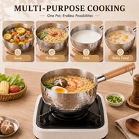 Casserole en acier inoxydable 304 de style Japandi avec poignée en bois, idéale pour la cuisine japonaise et coréenne