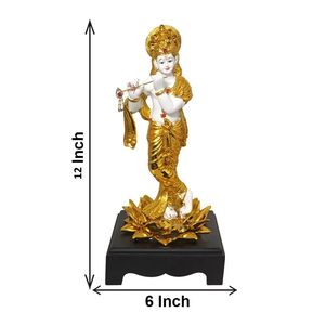 HOME GENIE Pièce maîtresse Krishna 12 pouces Sculpture artisanale plaquée or pour la décoration intérieure pour les mariages Diwali Design traditionnel - Product Image 1