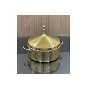 Cacerola de comida moderna de acero inoxidable pulido dorado de Calidad exclusiva, ollas redondas de lujo de alta exigencia para servidor de alimentos - Product Image 1