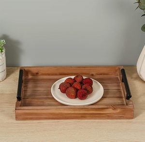 Plateau de service en bois de luxe multifonctionnel décoratif moderne de haute qualité, personnalisé, 2 pièces, avec poignées en métal - Product Image 3