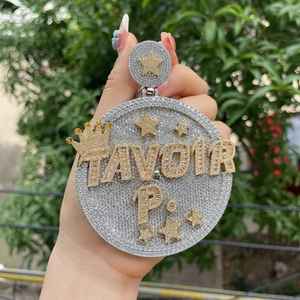 Elegante colgante de disco redondo de Hip Hop totalmente Moissanite Bling Diamond Letter collar de moda Street wear joyería para hombres y mujeres - Product Image 2