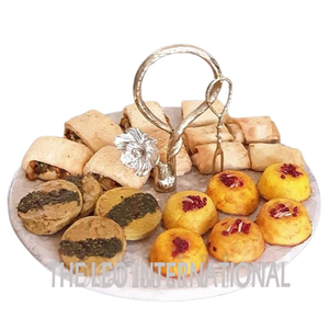 Gancho colgante de forma redonda, diseño chapado en oro, soporte de desierto de cumpleaños de lujo, soporte de pastel de Material de mármol de aluminio - Product Image 1