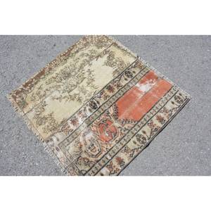 Tapis en laine turque vintage 34x32 pieds, patchwork beige et marron, tissage plat pour les décorations de salon, support en latex - Product Image 2