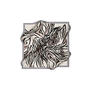 Off-White Silk Crepe Satin <b>Square</b> <b>Scarf</b> with Zebra Pattern - Product Image 1