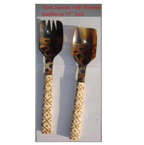 Custom Kitchen Iron Handle Wooden Flatware Fruit Salad Serving Spoon and Fork Set - Product Image 2