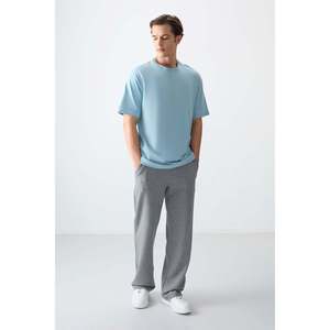 T-shirt basique pour homme Air Jones bleu clair 100% coton, épais, doux, texturé, coupe ample - 88353 - Product Image 2