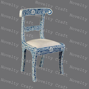 Luxury Ethnic Dining <b>Chair</b> with Carved Floral Pattern <b>Black</b> Bone Inlay Floral <b>Chair</b> Decorative Accent Furniture with Statement - Product Image 2