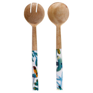 Serveur de salade en bois d'acacia massif vaisselle en bois et résine cuillère à mélanger artisanat indien incrustation design ensembles de cuillères pour le dîner - Product Image 2