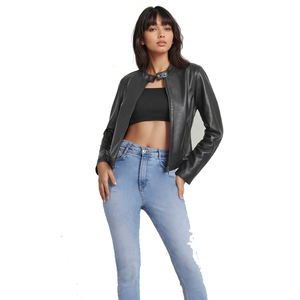 Chaqueta de cuero genuino de diseño personalizado para Mujer | Abrigo elegante ajustado para Mujer | OEM ODM Proveedor al por mayor - Product Image 3