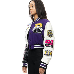 Femmes décontracté Letterman cuir recadrée Varsity veste personnalisé polaire manteau d'hiver nouveau Style vêtements pour le printemps - Product Image 2