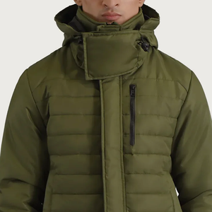 Olive Green Quilted Padded Hooded <b>Jacket</b> for Men Water-Resistant Winter Outerwear <b>Fleece</b> <b>Lining</b> Adjustable Hood Stand Streetwear - Product Image 4