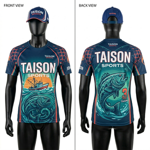 Maillot de pêche pour homme en polyester respirant, anti-humidité, imprimé par sublimation, motif poisson océan bleu-vert, panneau latéral, logo personnalisé - Product Image 1