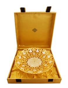 Villa d'art indien fabriquée à la main en argent pur et plaqué or avec un grand bol pour servir, 10.3 pouces - Product Image 1