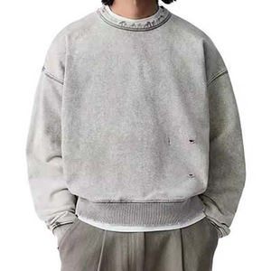 เสื้อสเวตเชิ้ตโอเวอร์ไซส์ ผ้าฝ้าย 100% แฟชั่นใหม่สำหรับผู้ชาย 380 GSM ล้างสีแบบแอซิดวอช สไตล์วินเทจ คอกลม รุ่นพื้นฐาน - Product Image 3