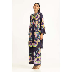 Ensemble coordonné bohème imprimé en cambric bleu marine pour femme, tenue chic en deux pièces avec short en mousseline pour le printemps/été - Product Image 6
