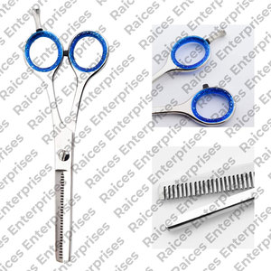 Tijeras profesionales para adelgazar el cabello de peluquero de acero inoxidable, punta de hoja afilada con reposapiés disponible en diferentes colores - Product Image 1