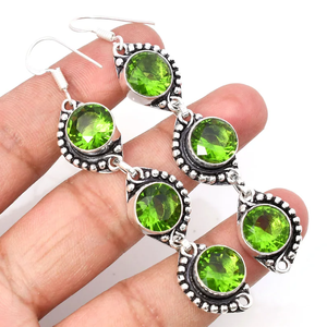 สินค้าขายดีต่างหูเงินแท้ทำมือแบบ925ต่างหูชาติพันธุ์พลอยเพอริดอทธรรมชาติเครื่องประดับตุ้งติ้งของขวัญวันเกิดที่สมบูรณ์แบบ - Product Image 2