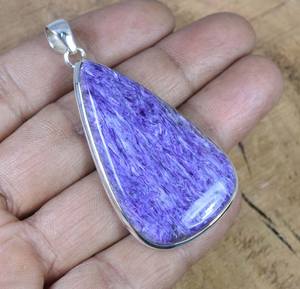 จี้รูปไข่ทำมือจากชาโรอิท เงินแท้ 925 เครื่องประดับอัญมณี สร้อยคอผู้หญิงและเด็ก ดีไซน์หรูหรา ขายส่ง - Product Image 4