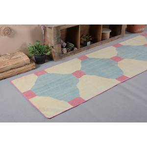 พรมตุรกีโบราณแบบทันสมัยขนาด3.5x12ฟุตผ้าขนสัตว์สีฟ้างานเย็บปะติดปะต่อกันทำด้วยมือสำหรับวัยรุ่นห้องนั่งเล่นสี่เหลี่ยมผืนผ้าห้องโถง - Product Image 5