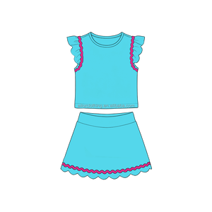 Conjunto de Falda de Yoga para Niñas al por Mayor: Top con Mangas Volantes y Falda con Dobladillo Festoneado, Atuendo Casual Infantil, Color, Talla y Estampado Personalizables - Product Image 2