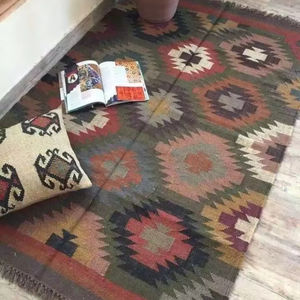 Handwoven Natural Jute Wool <b>Rugs</b> Bohemian Design Wool Jute <b>Rugs</b> Home Decorative Custom Size India Room Door Decoration - Product Image 3