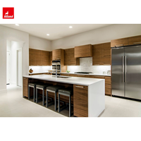 Meuble de cuisine sans poignée en MDF, style grain de bois et laque, avec placage mélaminé au design moderne, pour particuliers et professionnels du bâtiment