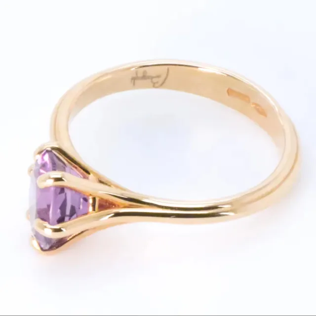 Made in Italy Fine Jewelry 1.68 cts Amethyst Rose 18kt Gold Stackable Asymmetrical Fantasy Ethereal Ring
