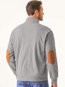 Sweat-shirt à manches longues en velours côtelé à col montant et boutons pour hommes, motif uni, brodé - Product Image 4