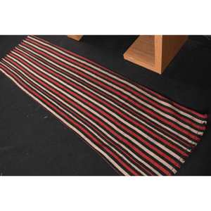 Tapis Moderne en Laine Rouge Noir 2.1X7.7 pieds Fait à la Main Grande Surface Zone Turque Motif Abstrait Rectangulaire Couloir Design 10mm Latex - Product Image 4