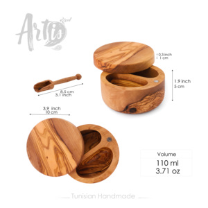 Olive <b>Wood</b> Divided Salt & Pepper Cellar with Magnetic Lid, 2-Compartment Pinch Box, Wholesale - Product Image 6