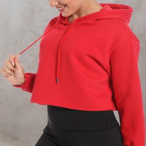 Sweat à capuche court de luxe uni en coton pull-over décontracté Streetwear personnalisé sweat-shirt à capuche épais pour femme - Product Image 5